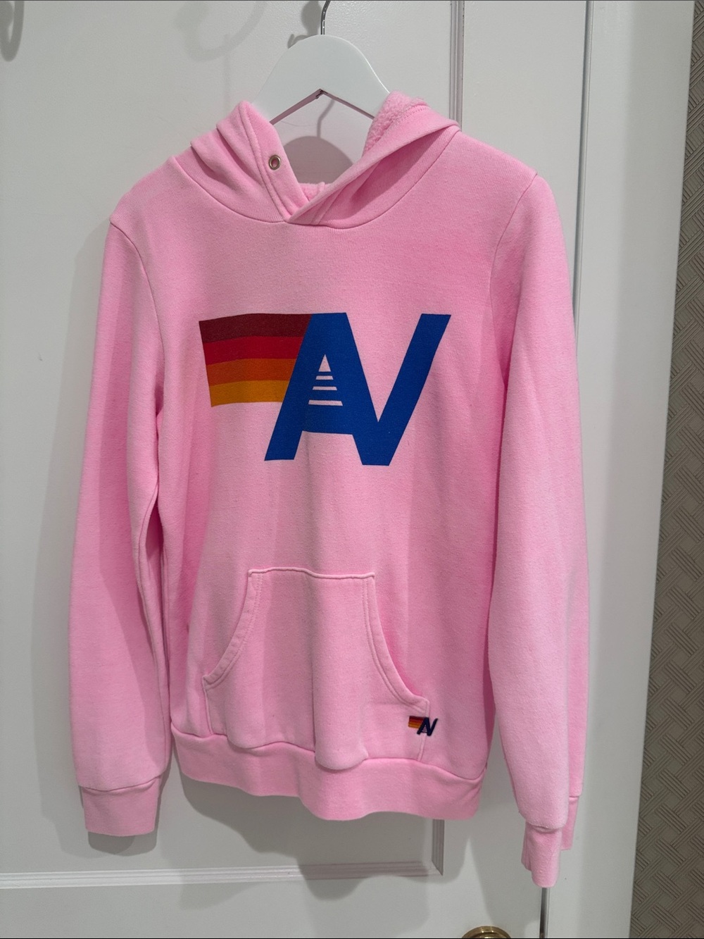 Aviator Nation Kids Logo Pullover Hoodie in Neon Pink size 10